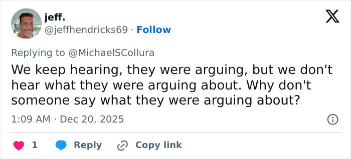 Twitter reply by user jeff discussing the argument, referencing Conan O’Brien stopping 911 call during fight at party.
