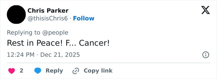 Tweet expressing condolences for a loss, referencing George Clooney's heartfelt tribute after sister Ada passes away at 65.
