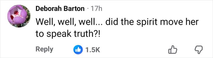 Screenshot of a social media comment reacting to Erika Kirk's Freudian slip going viral at a TPUSA event.