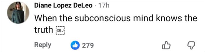 Diane Lopez DeLeo's comment highlighting a Freudian slip, illustrating the subconscious mind revealing truth online.