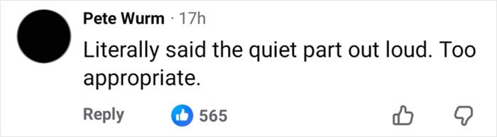 Facebook comment by Pete Wurm reading literally said the quiet part out loud, relating to greatest Freudian slip viral event.