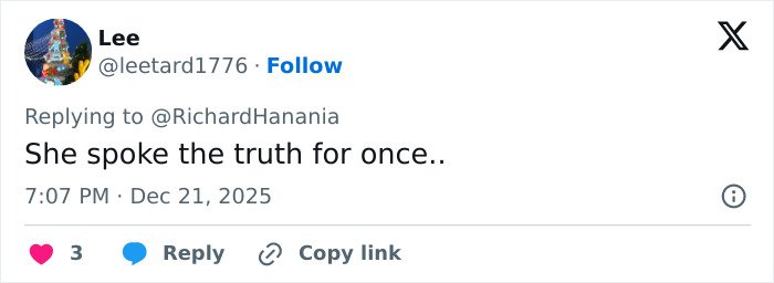 Screenshot of a tweet reacting to Erika Kirk's greatest Freudian slip at a TPUSA event, showing user comment and engagement.