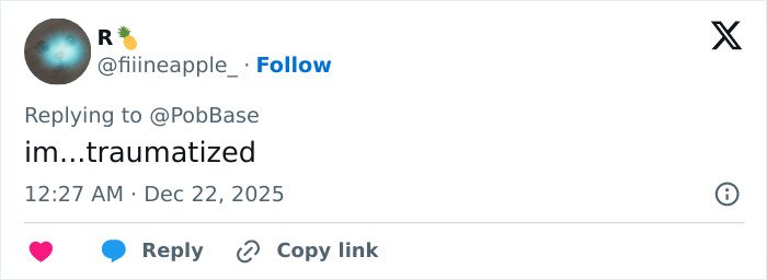 Screenshot of a tweet reading im...traumatized in response to SNL’s Home Alone parody starring Ariana Grande.