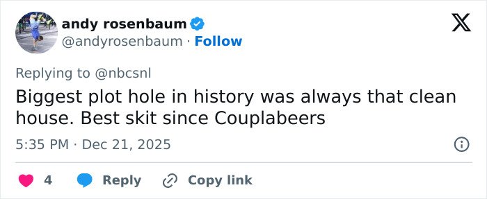 Screenshot of a Twitter reply discussing plot holes in SNL’s Home Alone parody starring Ariana Grande, sparking fan debate.