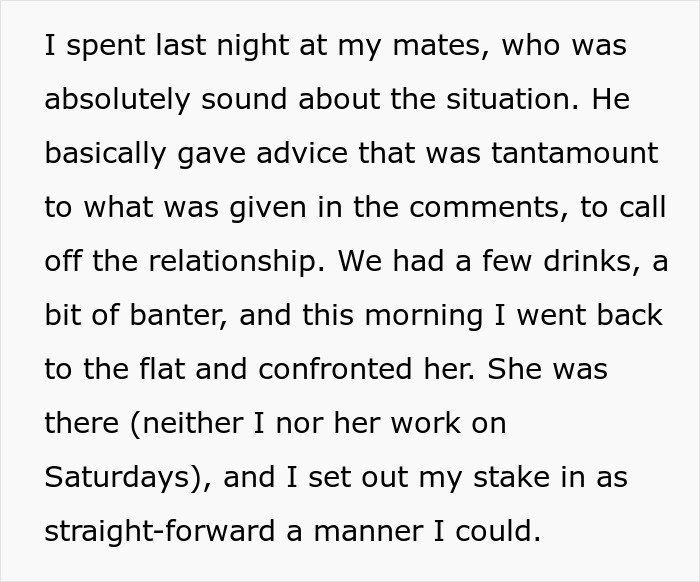 Text excerpt showing a man reconsidering his relationship months before wedding after fianc&eacute;e&rsquo;s unexpected request.