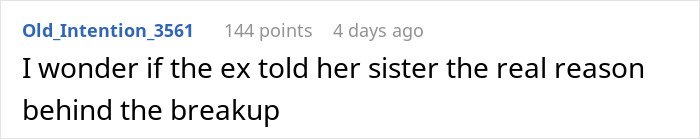 Text comment on a white background discussing a breakup, highlighting a fianc&eacute;e&rsquo;s unexpected request months before wedding.