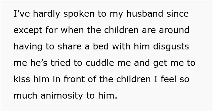 Text showing a woman expressing animosity toward her husband, highlighting family tension and relationship issues.