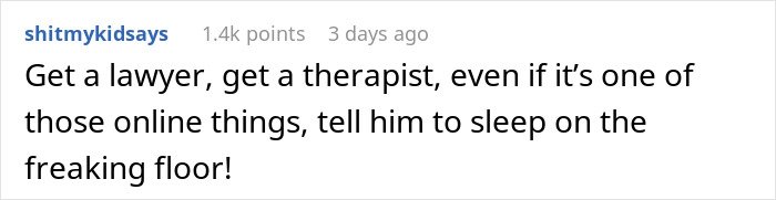 Screenshot of a social media comment advising to get a lawyer and therapist about an affair partner's baby uncertainty.