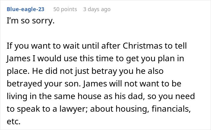 Text conversation expressing sympathy and advice to prepare legally about affair partner's baby and family betrayal issues.