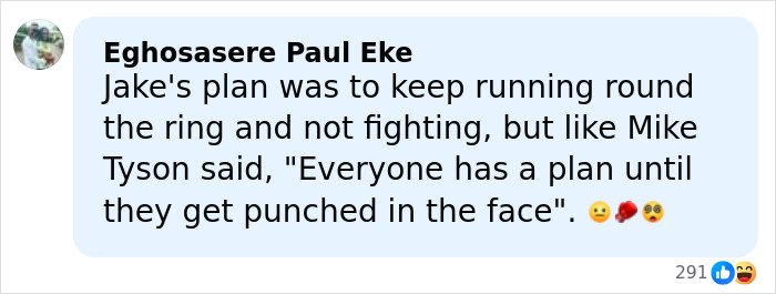 Screenshot of a social media comment discussing Jake Paul's broken jaw and internet reactions about the punchline.