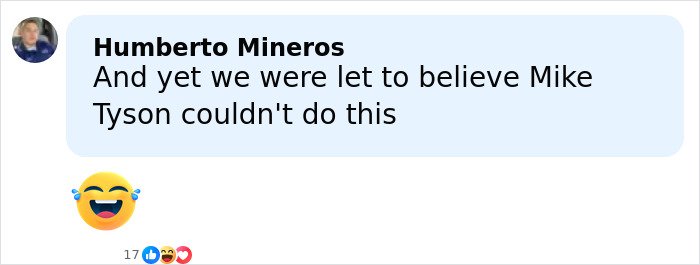 Commenter Humberto Mineros reacting with laughter emoji to a joke about Jake Paul's broken jaw punchline.