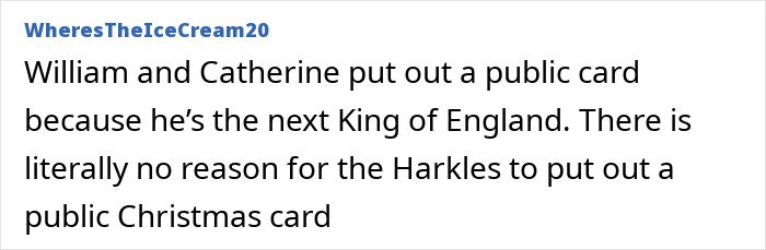 Comment discussing Prince Harry and Meghan Markle’s holiday snap being seen as manipulation by fans.