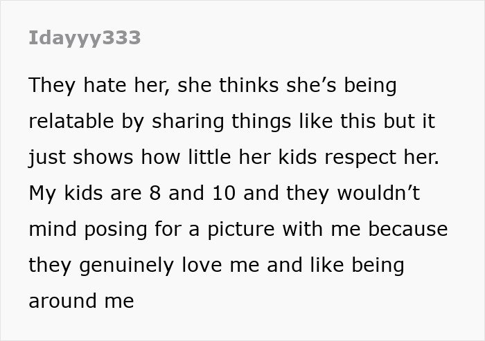Comment criticizing Kim Kardashian&rsquo;s Christmas card, suggesting it reflects kids&rsquo; lack of respect and family home life issues.