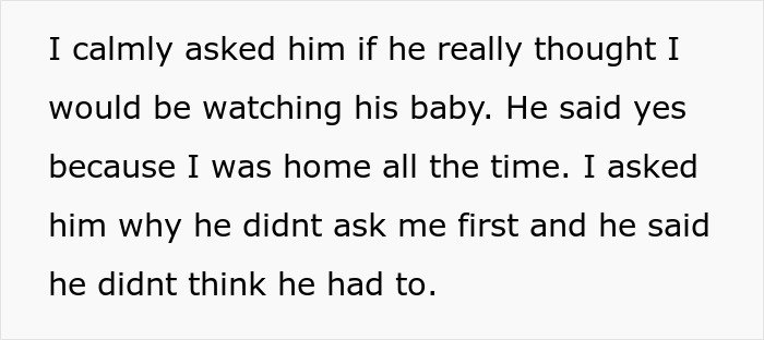 Text showing a conversation about babysitting expectations, focusing on a couple and the aunt&rsquo;s hobbies conflict.