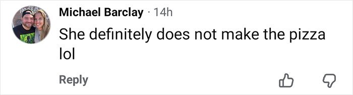 Comment from Michael Barclay joking about a 21-year-old pizza maker who recently went viral on social media.