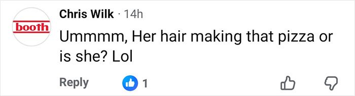 Comment on social media post about 21-year-old pizza maker going viral, mentioning her hair and pizza-making skills.