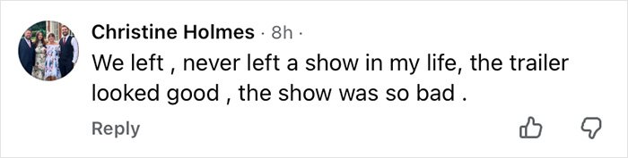 Audience member’s comment criticizing Wizard Of Oz performance as so bad that they left the show.