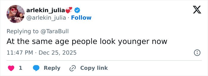 Screenshot of a social media comment discussing how 55-year-old celebs look younger now with surgeons involved.