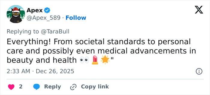 Social media post debating changes in 55-year-old celebs over eras, highlighting surgeons and medical advancements.