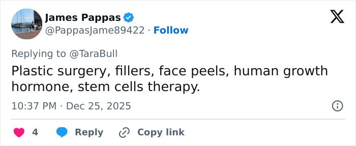 Tweet by James Pappas explaining plastic surgery, fillers, face peels, hormone, and stem cell therapy in a discussion about surgeons.