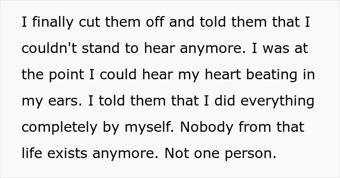Text excerpt about a man cutting off his family who disowned him, feeling shame guilt and embarrassment.