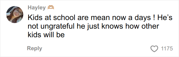 Comment from user Hayley discussing ungratefulness and kids' behavior, related to Angel Tree gifts and reactions.