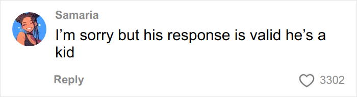 Comment on social media from Samaria defending a kid’s reaction to Angel Tree gifts, sparking 3302 likes and many opinions.