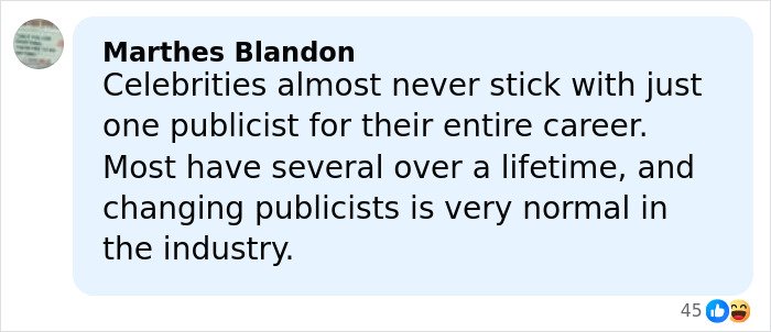 Comment about celebrities frequently changing publicists, highlighting normalcy in the industry related to Meghan Markle and Prince Harry's team.