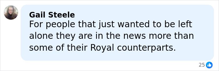 Comment from Gail Steele discussing media attention on Meghan Markle and Prince Harry compared to other Royals.