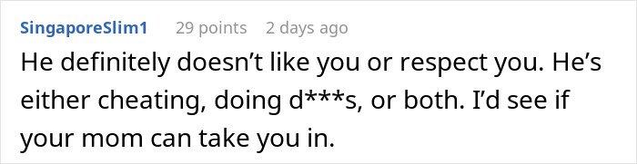 Screenshot of online comment warning a woman her boyfriend likely disrespects her after ditching her and newborn to party for 18 hours.