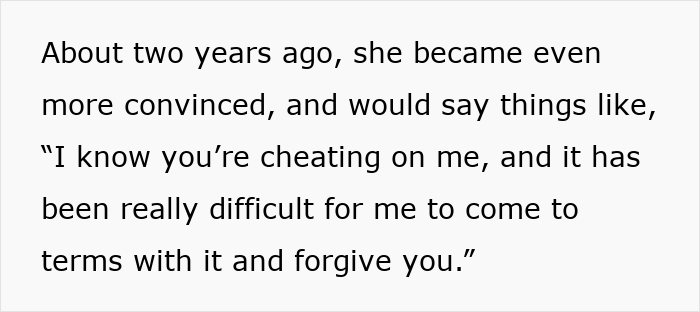 Text excerpt discussing a wife’s belief about cheating and its impact, related to ruining husband’s reputation after leaving him.