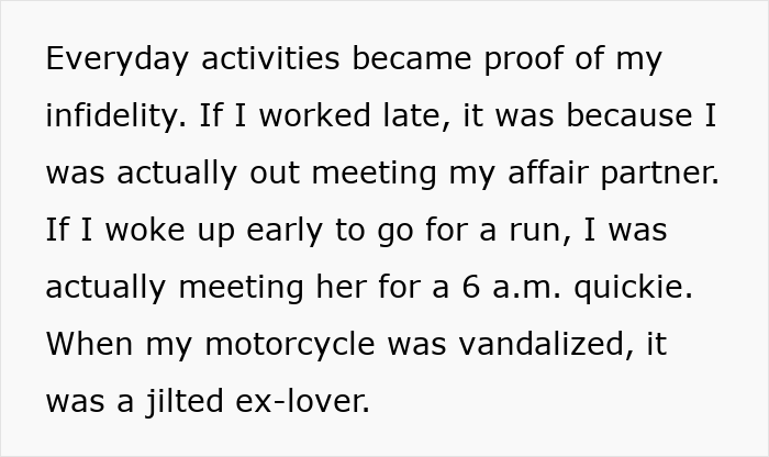 Text describing accusations of infidelity and vandalism that a wife used to ruin her husband’s reputation after leaving him.