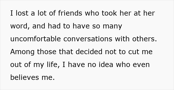 Text excerpt about losing friends and facing disbelief, related to wife ruining husband's reputation after 10 years.