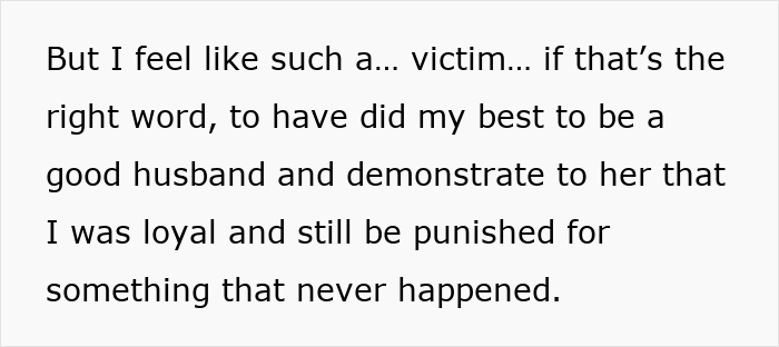 Alt text: Text expressing feeling like a victim despite loyalty, relating to cheating and reputation issues in marriage.