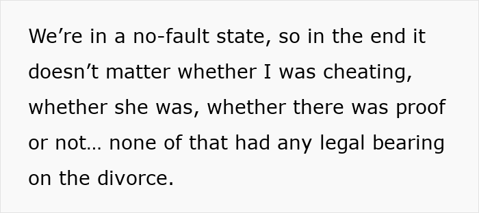 Text excerpt about no-fault divorce and cheating claims highlighting a wife ruining husband’s reputation after leaving him.