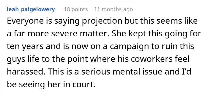 Screenshot of a user comment discussing a wife of 10 years ruining her husband’s reputation after leaving him.