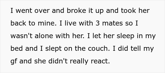 Text excerpt describing a guy going above and beyond for his ex while confused about his current partner’s upset reaction.