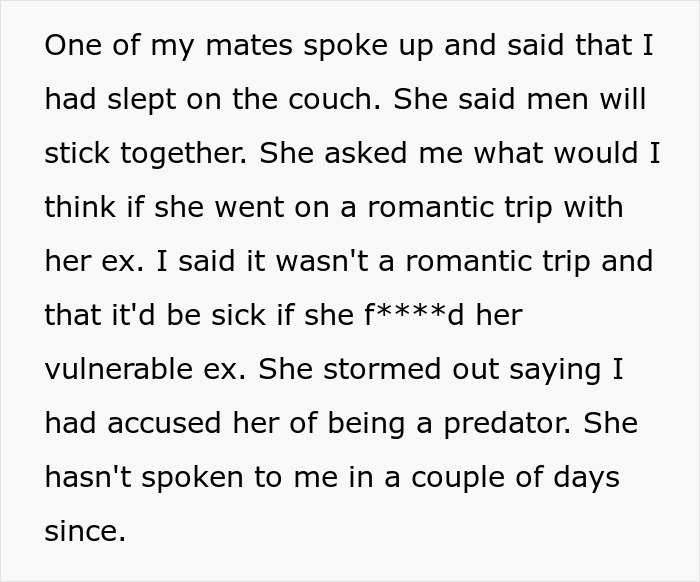 Text excerpt showing a conversation about boyfriend going above and beyond for his ex and partner’s upset reaction.