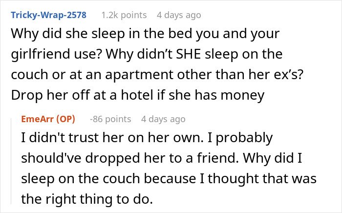 Text conversation about a guy going above and beyond for his ex, confused why current partner feels upset.