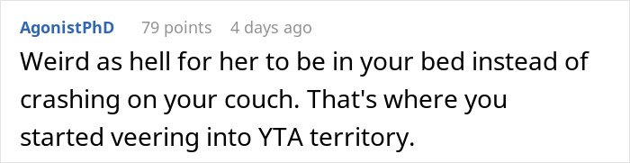 Screenshot of a forum comment discussing a guy going above and beyond for his ex and his current partner’s upset reaction.