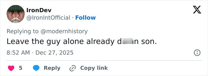 Screenshot of a tweet by IronDev replying to a user, discussing former child actor Tylor Chase’s recent troubles.