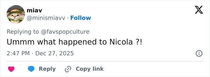 Tweet from user asking what happened to Nicola, related to fans thinking Brooklyn’s wife Nicola Peltz and Victoria exchanged subtle jabs.