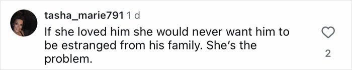 User comment on social media discussing family estrangement related to Brooklyn’s wife Nicola Peltz and Victoria.