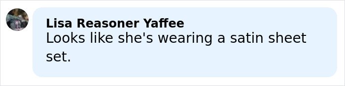 Comment text on a light blue background mentioning a satin bed sheet set in a casual online discussion.