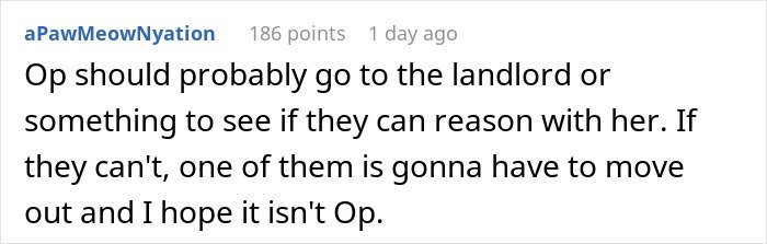Screenshot of a Reddit comment discussing a person refusing to follow roommate’s strict vegan rules in a shared kitchen.