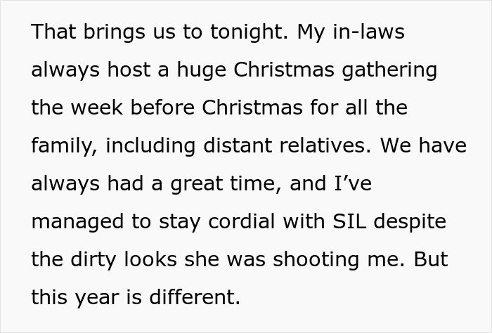 Text excerpt showing a personal story about family gatherings and tensions, related to woman hospitalized family intervention.