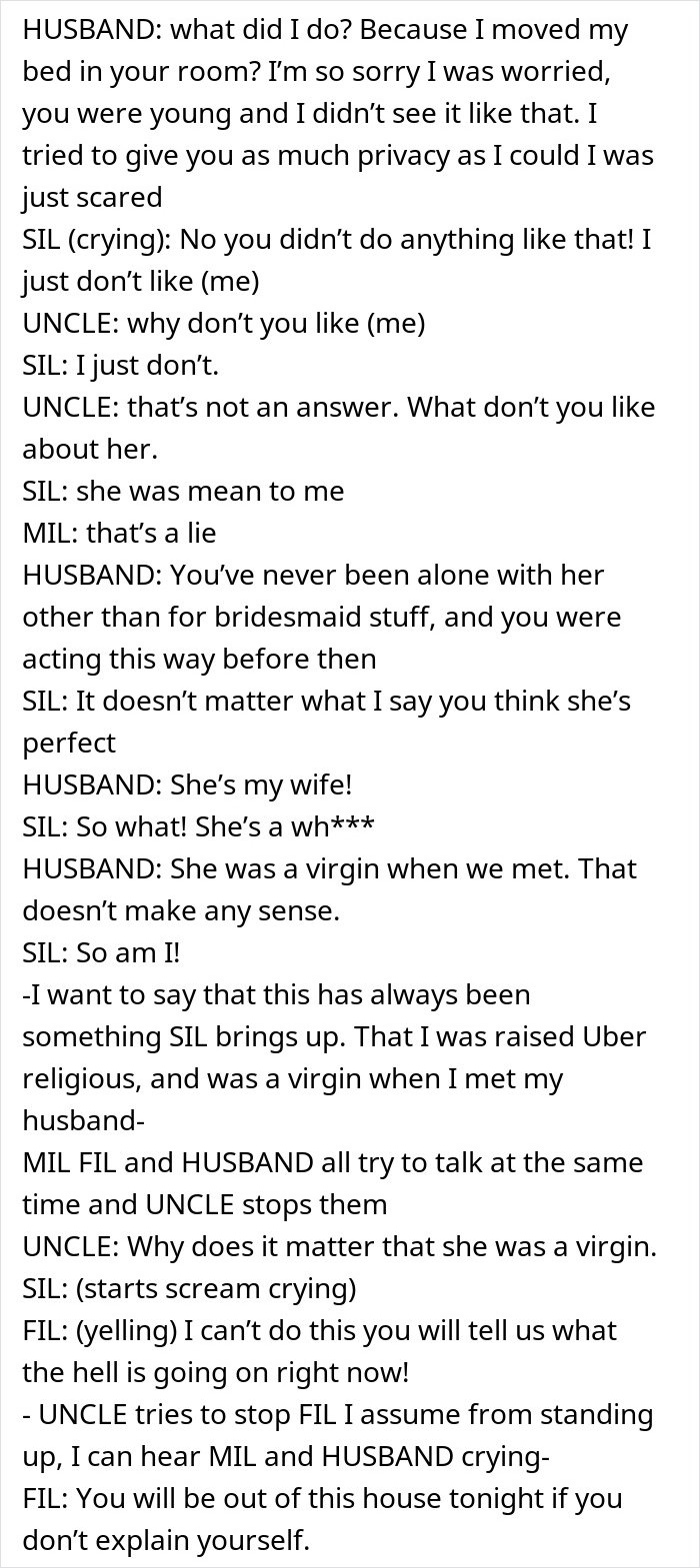 Text conversation revealing family conflict over woman’s obsession with her brother leading to hospitalization.