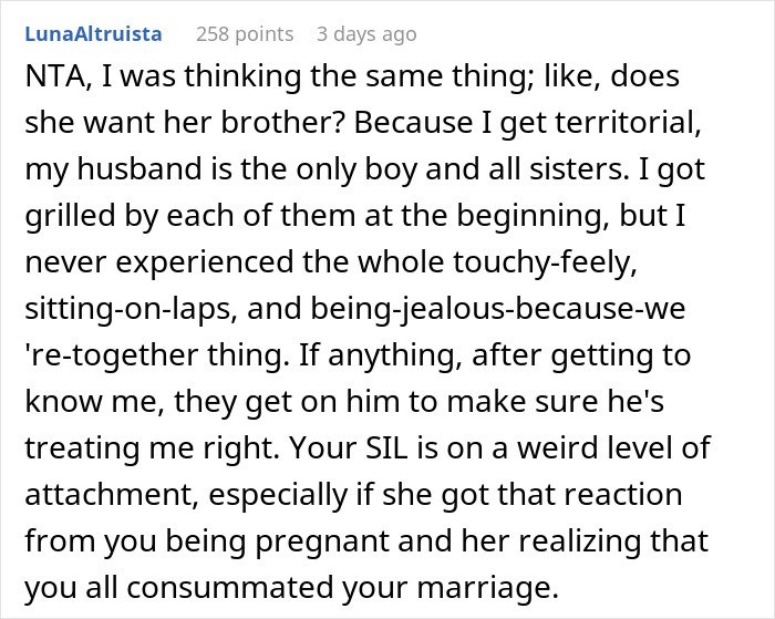 Text post from an online forum discussing a woman’s obsession with her brother and family intervention consequences.