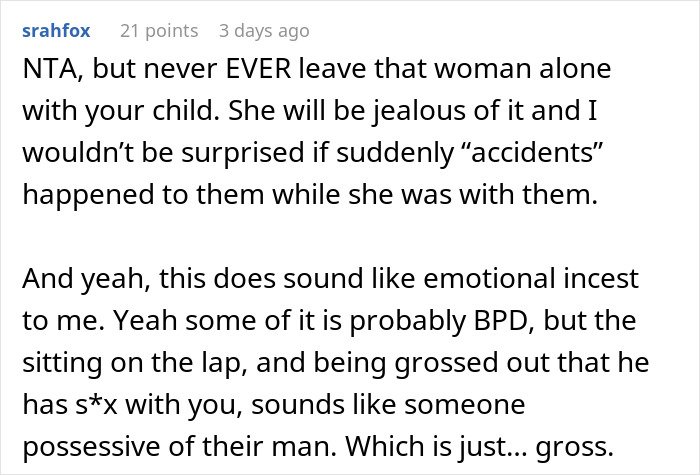 Screenshot of a forum comment discussing a woman’s obsession with her brother and family intervention concerns.