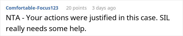 Screenshot of a Reddit comment discussing a justified family intervention regarding obsession with a brother.